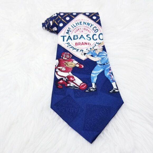 Tabasco Navy Blue Baseball Novelty Silk Neck Tie - Picture 2 of 6